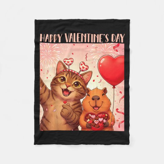 Happy Valentines 2026 Cute Cat Capybara Party Art  Fleece Deken (Voorkant)