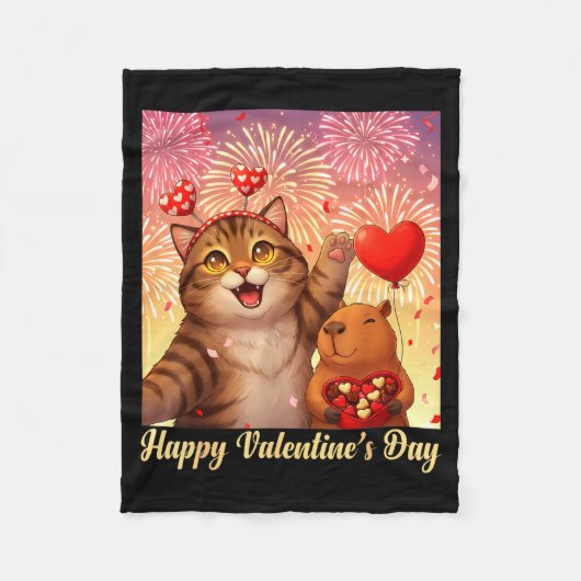 Happy Valentines 2026 Cute Cat Capybara Party Art  Fleece Deken (Voorkant)