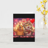 Happy Valentines 2026 Cute Cat Capybara Party Art  Kaart (Gele Bloem)