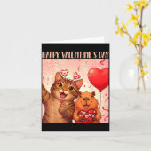 Happy Valentines 2026 Cute Cat Capybara Party Art  Kaart (Gele Bloem)