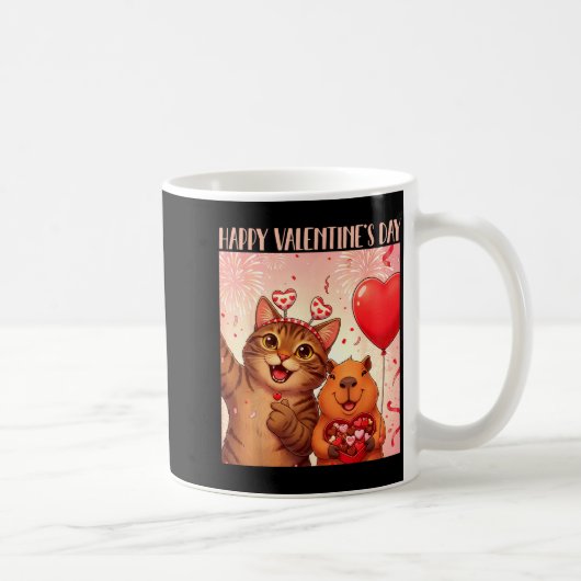 Happy Valentines 2026 Cute Cat Capybara Party Art  Koffiemok (Rechts)