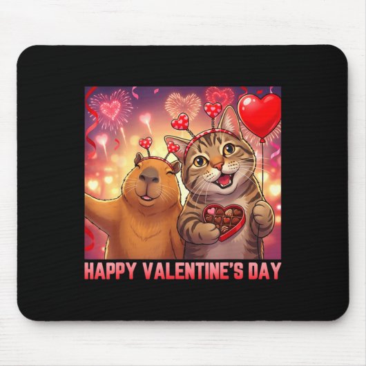 Happy Valentines 2026 Cute Cat Capybara Party Art  Muismat (Voorkant)