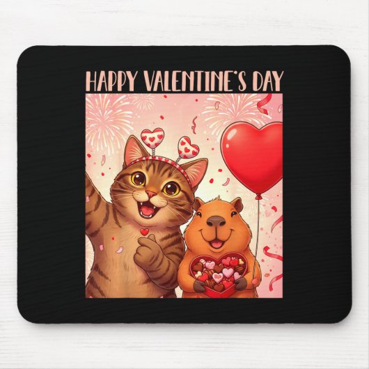 Happy Valentines 2026 Cute Cat Capybara Party Art Muismat (Voorkant)