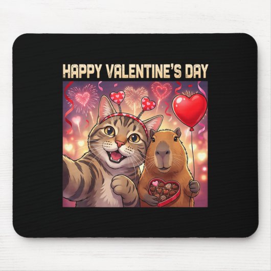 Happy Valentines 2026 Cute Cat Capybara Party Art  Muismat (Voorkant)