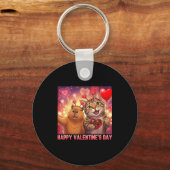 Happy Valentines 2026 Cute Cat Capybara Party Art  Sleutelhanger (Voorkant)