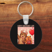 Happy Valentines 2026 Cute Cat Capybara Party Art Sleutelhanger (Voorkant)