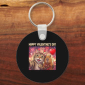 Happy Valentines 2026 Cute Cat Capybara Party Art Sleutelhanger (Voorkant)