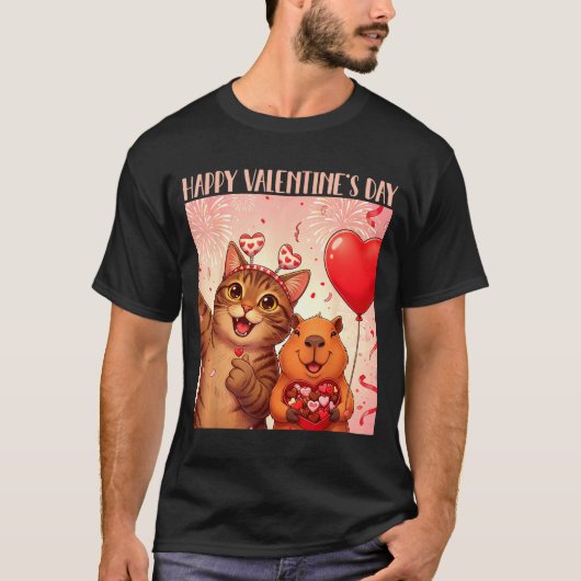 Happy Valentines 2026 Cute Cat Capybara Party Art  T-shirt (Voorkant)