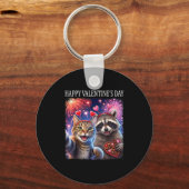 Happy Valentines 2026 Cute Cat Raccoon Party Art  Sleutelhanger (Voorkant)