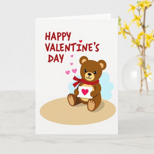 Happy Valentines Bear Heart Card Kaart (Gele Bloem)