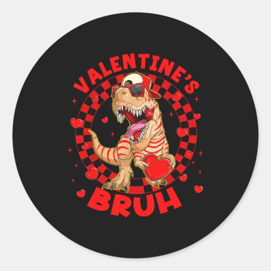 Happy Valentine's Bruh Funny Dinosaur Valentine Me Ronde Sticker (Voorkant)
