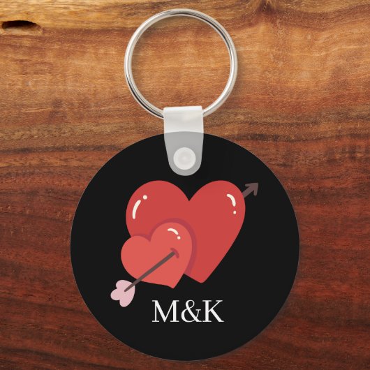 Happy valentines cute love hearts monogram  sleutelhanger (Achterkant)