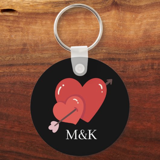 Happy valentines cute love hearts monogram  sleutelhanger (Voorkant)