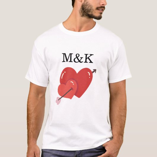 Happy valentines cute love hearts monogram  t-shirt (Voorkant)
