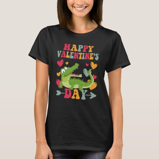 Happy Valentines Day Alligators Heart Love Groovy T-shirt (Voorkant)