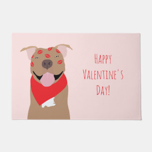 Happy Valentines Day American Bulldog Kiss Marks Deurmat