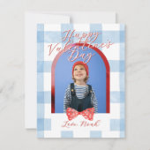 Happy Valentine's Day Arch Photo Blue Gingham Card Feestdagenkaart (Voorkant)