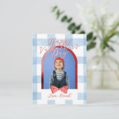 Happy Valentine's Day Arch Photo Blue Gingham Card Feestdagenkaart (Staand voorkant)