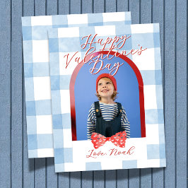 Happy Valentine's Day Arch Photo Blue Gingham Card Feestdagenkaart