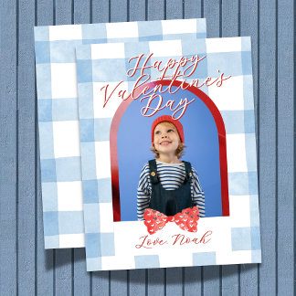 Happy Valentine's Day Arch Photo Blue Gingham Card Feestdagenkaart