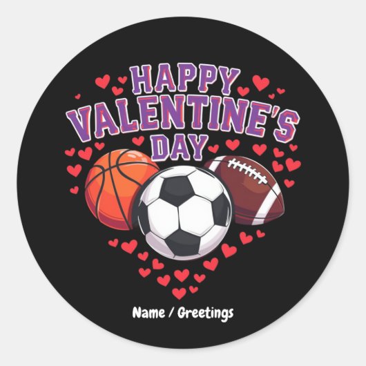 Happy Valentines Day Basketbal Football Ronde Sticker (Voorkant)