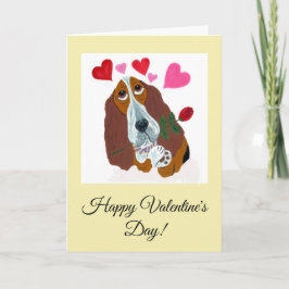 Happy Valentine's Day Basset Hound Doggie Card Kaart