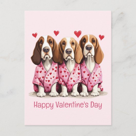 Happy Valentines Day Basset Hound Dogs Briefkaart (Voorkant)