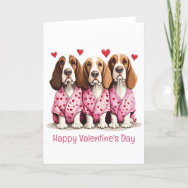 Happy Valentines Day Basset Hound Dogs Feestdagen Kaart