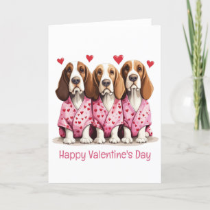 Happy Valentines Day Basset Hound Dogs Feestdagen Kaart