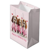 Happy Valentines Day Basset Hound Dogs Medium Cadeauzakje (Voorkant Gekanteld)