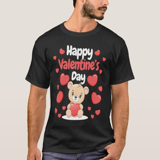 Happy Valentine's Day Bear Hearts Love Heart Coupl T-shirt (Voorkant)