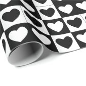 Happy Valentines Day Black en White Hearts Cadeaupapier (Rol Hoek)
