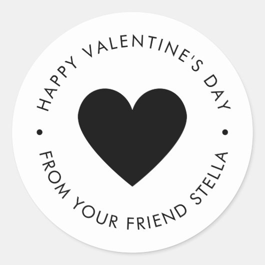 Happy Valentine's Day Black Heart  Ronde Sticker (Voorkant)