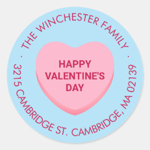 Happy Valentine's Day blauw snoep hartadres Ronde Sticker