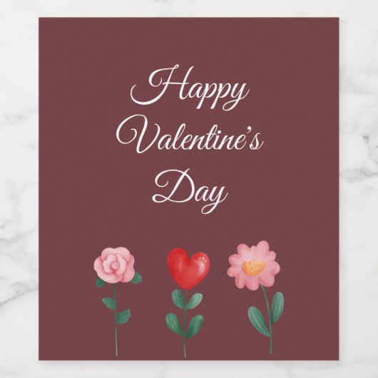 Happy Valentine's Day bloemen begraven een scriptk Wijn Etiket (Enkel label)