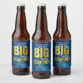 Happy Valentines Day Blue Gold Modern Bier Etiket (Flessen)
