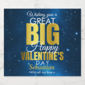 Happy Valentines Day Blue Gold Modern Bier Etiket (Enkel label)