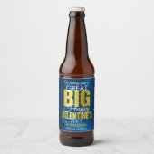 Happy Valentines Day Blue Gold Modern Bier Etiket (Voorkant)