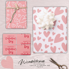 Happy Valentine's Day  Blush Pink Heart Inpakpapier Vel
