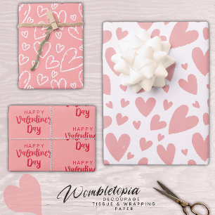 Happy Valentine's Day  Blush Pink Heart Inpakpapier Vel
