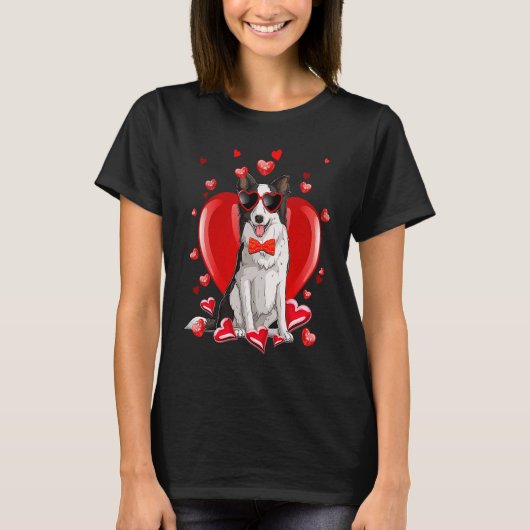 Happy Valentines Day Border Collie Dog T-shirt (Voorkant)