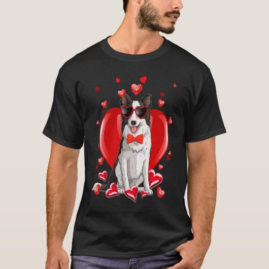 Happy Valentines Day Border Collie Dog T-shirt (Voorkant)