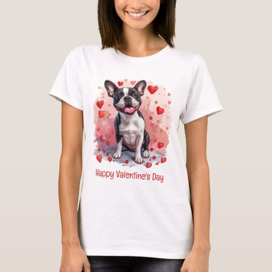 Happy Valentines Day Boston Terrier Dog T-shirt (Voorkant)