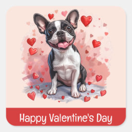 Happy Valentines Day Boston Terrier Dog Vierkante Sticker