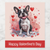 Happy Valentines Day Boston Terrier Dog Wijn Etiket (Enkel label)