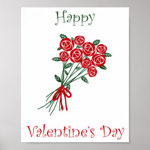 Happy Valentines Day Bouquet van Rode Bloemen Poster