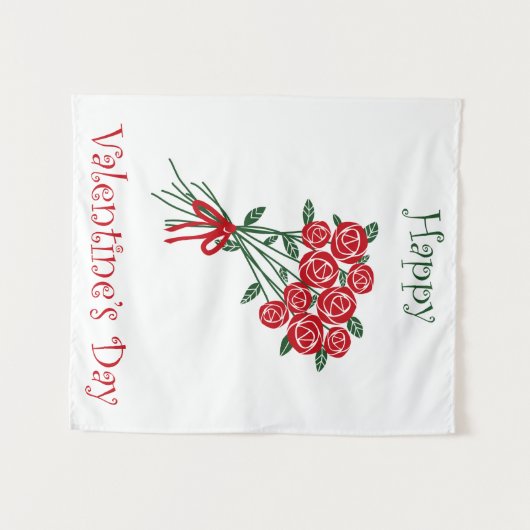 Happy Valentines Day Bouquet van Rode Bloemen Wandkleed (Voorkant (horizontaal))