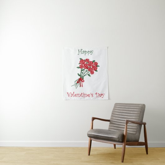 Happy Valentines Day Bouquet van Rode Bloemen Wandkleed (In situ)