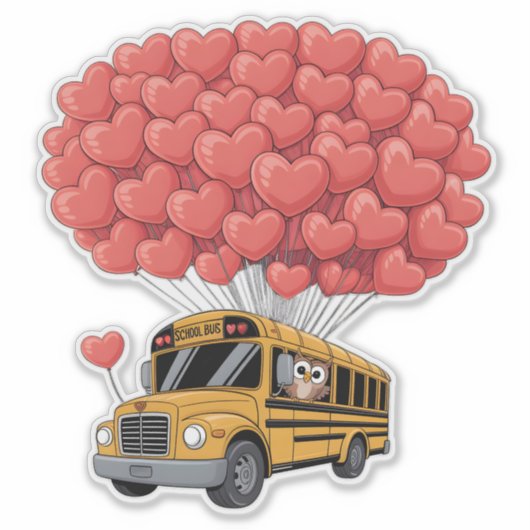 Happy Valentine's Day Bus with Owl Sticker (Voorkant)