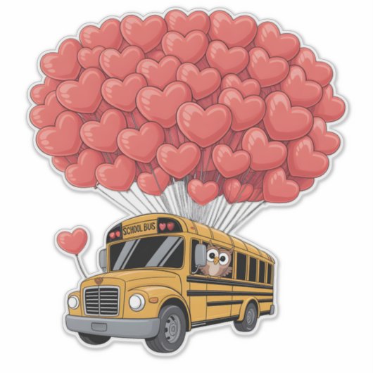 Happy Valentine's Day Bus with Owl Sticker (Voorkant)